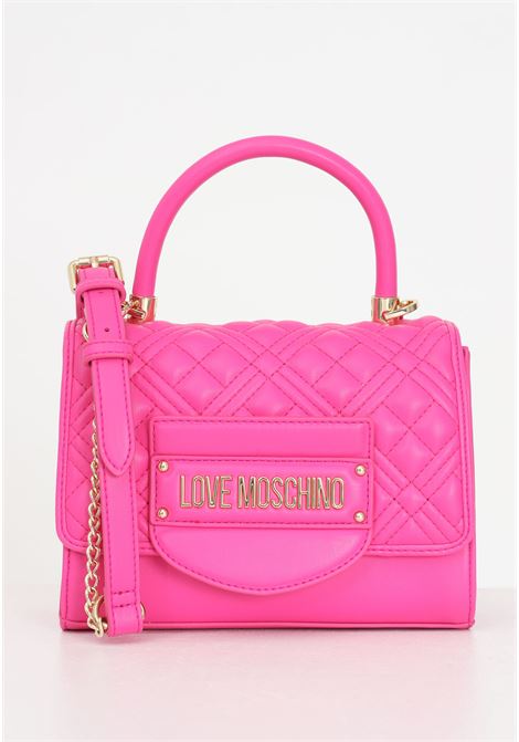 QUILTED women's fuchsia bag by hand with golden metal lettering LOVE MOSCHINO | JC4055PP1ILA0615